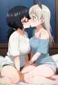 2girls, yuri, kiss, indoors, on bed, s-2014045109