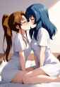 2girls, yuri, kiss, indoors, on bed, s-726630940