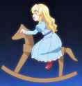 Innocent loli rides a brown stallion