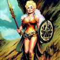 Dolly Parton as a fantasy warrior in Frank Frazetta style