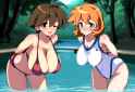2girls, hirowa nagi, forest, lake, summer, dock s-1804362473