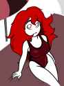 Red in a swimsuit