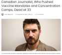2023-12-13 Ian Vandaelle - Canadian Journalist Who Pushed Vaccine Mandates and Concentration Camps Dead at 33 - Slay News - COVID-19 Vaxx Jab Deaths Die-Off