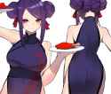 __jill_stingray_va_11_hall_a_drawn_by_yanagui_one sho purle large alrnbare chinse dress red lnot pattr carrty plate chivlen leg food douaů úersona