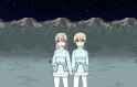 Eila and Nipa handholding in winter aurora borealis - helmad