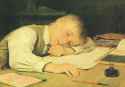 Boy asleep on his notebook - Albert Anker