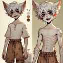 DALL·E 2024-12-19 01.24.52 - A stylized, semi-anime depiction of a 9-year-old werewolf boy portrayed as a daemon. He looks 90 percent human with smooth, normal white skin, white f