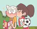 17861 - 2020 artist_laugh-out-loud-house ball blushing character_lincoln_loud character_lynn_loud comic_book eyes_closed football holding_object kissing lynncoln shocked