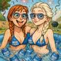 20250704_1928_Elsa and Anna&#039;s Pool Party_simple_compose_01jzbw7w0wfpb8ymrjgb0r4m4f