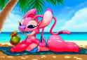 1girl, angel (lilo &amp; stitch), cabana, outdoors, beach, dappled lighting, tiki, p s-360350050