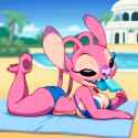 1girl, angel (lilo &amp; stitch), film grain, vhs, cabana, outdoors, pool, hotel, ti s-3242847491