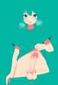 05433-2979838046-1girl, (soft focus_1.5), recent, best quality, flat color, no lineart, simple background, teal background, (blending_1.4), (hats