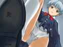 77 - blood blue_eyes blue_hair crush crushing drawing eastern_artwork female full_color giantess human micro panties pantyshot pov red_eyes red_hair school_uniform shoes shukushou_gakuen small_man