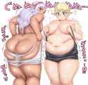 erufuda and kuroeda squeezing into swimsuits