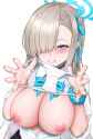 yande.re 870971 angel blue_archive breasts ichinose_asuna jc_shikikan nipples no_bra open_shirt seifuku