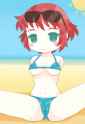 00203-1116859547-kikuchi milo, 1girl, tezuka rin, katawa shoujo, amputee, red hair, short hair, green eyes, bikini, erect nipples, cameltoe, sitt