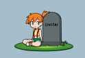Misty from Pokémon in a playful pose next to a tombstone with the text _CIVITAI_ s-3231086592