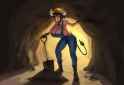 1girl, huge breasts, overalls, [[eu03]], holding shovel, tunnel, cave, lantern, s-1295917360