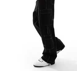 contrast stitch cargo pants in black