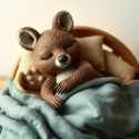 FLUX-00157-Craft clay sculpture stop motion, adorable quokka sleeping on comfy bed closed eyes laying down wrapped up in comfy blankets, simple background, photography