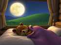 FLUX-00245-Runescape style, adorable quokka sleeping on comfy bed closed eyes laying down wrapped up in comfy blankets indoors large window shows large grassy hill and full moon at night.PNG