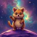 FLUX-00248-Nebula background, Australian brown fur fat cheeks small adorable quokka waving paw standing on purple planet, active star, radioactive, arcade videogame