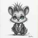 FLUX-00251- post apocalyptic sketch, adorable quokka with green eyes, wearing black suit and tie with crazy rised up hair style&gt;.PNG