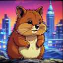 FLUX-00256-CRT TV picture of 1984 vhs anime screengrab saturated, Australian brown fur fat cheeks small adorable quokka, futuristic city background.PNG