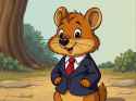 FLUX-00257-old grainy low quality 90s hanna-barbera drawn 2d cartoon screenshot. Australian brown fur fat cheeks small adorable quokka wearing presidential suit and red tie at important event in the City, vhs bad quality 2002 webcam video of CRT TV .PNG