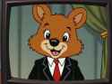 2002 webcam video of CRT TV old grainy low quality 90s hanna-barbera drawn 2d cartoon screenshot. Australian brown fur fat cheeks small adorable quokka wearing presidential suit and red tie at important event in the City, vhs bad quality