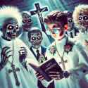 1980s 1st communion but with zombie twist_