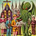 1980s 1st communion but with Cthulhu