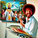 1980s 1st communion but Bob Ross is painting