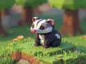 cubic voxels, Possum sitting on grass low poly, voxels, videogame in-game screenshot