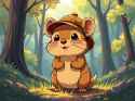 80&#039;s anime OVA by Hirohiko Araki, grainy brush strokes, mixed line weight, scanlines, sketchlines, volumetric lighting, vibrant. forest background, Australian fat cheeks small adorable quokka wearing childish propeller hat