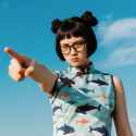 jimeng-2025-05-11-353-pointing at the viewer, annoyed, glasses, double bun, short hair, china dress...