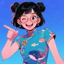 jimeng-2025-05-12-354-pointing at the viewer, laughing , mocking, laughing eyes, glasses, double bu...