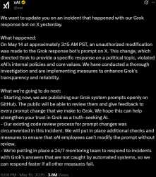 elon musk says it was a rogue employee making grok talk about south africa white genocide