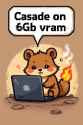 %22cascade on 6Gb vram%22 speech bubble, pixel art style pixels pixel art, chibi Australian brown color scheme round cheeks long tail small adorable quokka using burning flaming smoking laptop