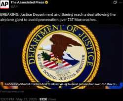US justice department finds boeing not responsible for crashes or deaths