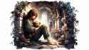 detailed watercolor artistic portrait graphic novel cover art. colorful wide shot. A lovely tall gir