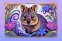 Z-00195-An Art Nouveau-inspired illustration of, adorable quokka surrounded by blooming florals and intricate organic patterns. His flowing fur curve with the lines of the environment, framed by stylized golden borders and decorative symmetry.png