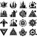 9 very very very simple black logos on a white background for technology, engineering or biotech megacorporations in a cyberpunk setting 2