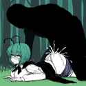 oekaki, hatching (texture), high contrast, 1girl, 1boy, wriggle nightbug, shorts s-41757370