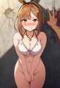 1girl, cleavage, kabedon, crater on wall, looking up, against wall, dark-skinned s-3667420048