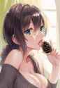 1girl, holding pinecone, licking pinecone, sexually suggestive, cum on face, lar s-1096552600