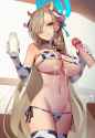 1boy, 1girl, asuna (blue archive), large breasts, micro bikini, square bikini, c s-973850985