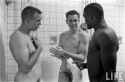 Baltimore Colts Moore &amp; Berry-Dec7-1959(Paul Schutzer)1-Shower-Raymond Berry center &amp; Lenny Moore right