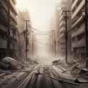 DALL·E 2023-11-22 19.24.50 - A deserted city street covered in dust and debris, with a dense, foggy atmosphere that suggests a recent calamity. The scene is silent and devoid of a