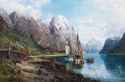 Anders Askevold (1834-1900) Harbor in the Sognefjord - oil on canvas 1895